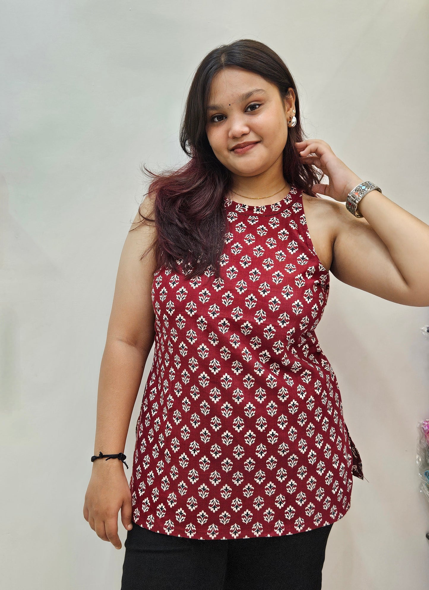 Maroon Ethnic Halter neck Kurti