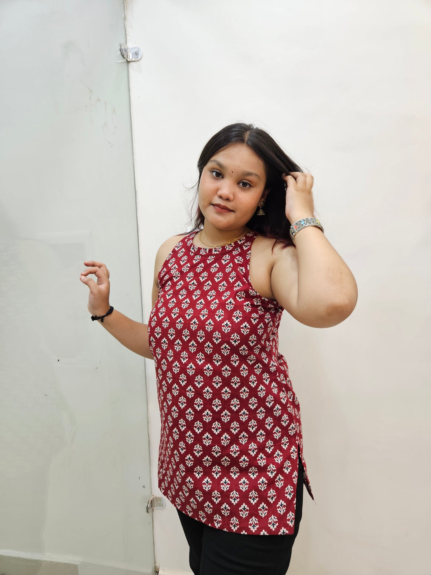 Maroon Ethnic Halter neck Kurti