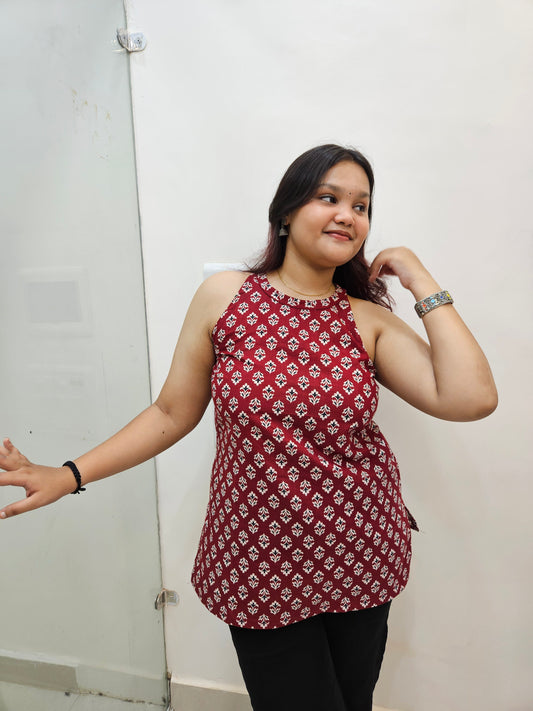 Maroon Ethnic Halter neck Kurti