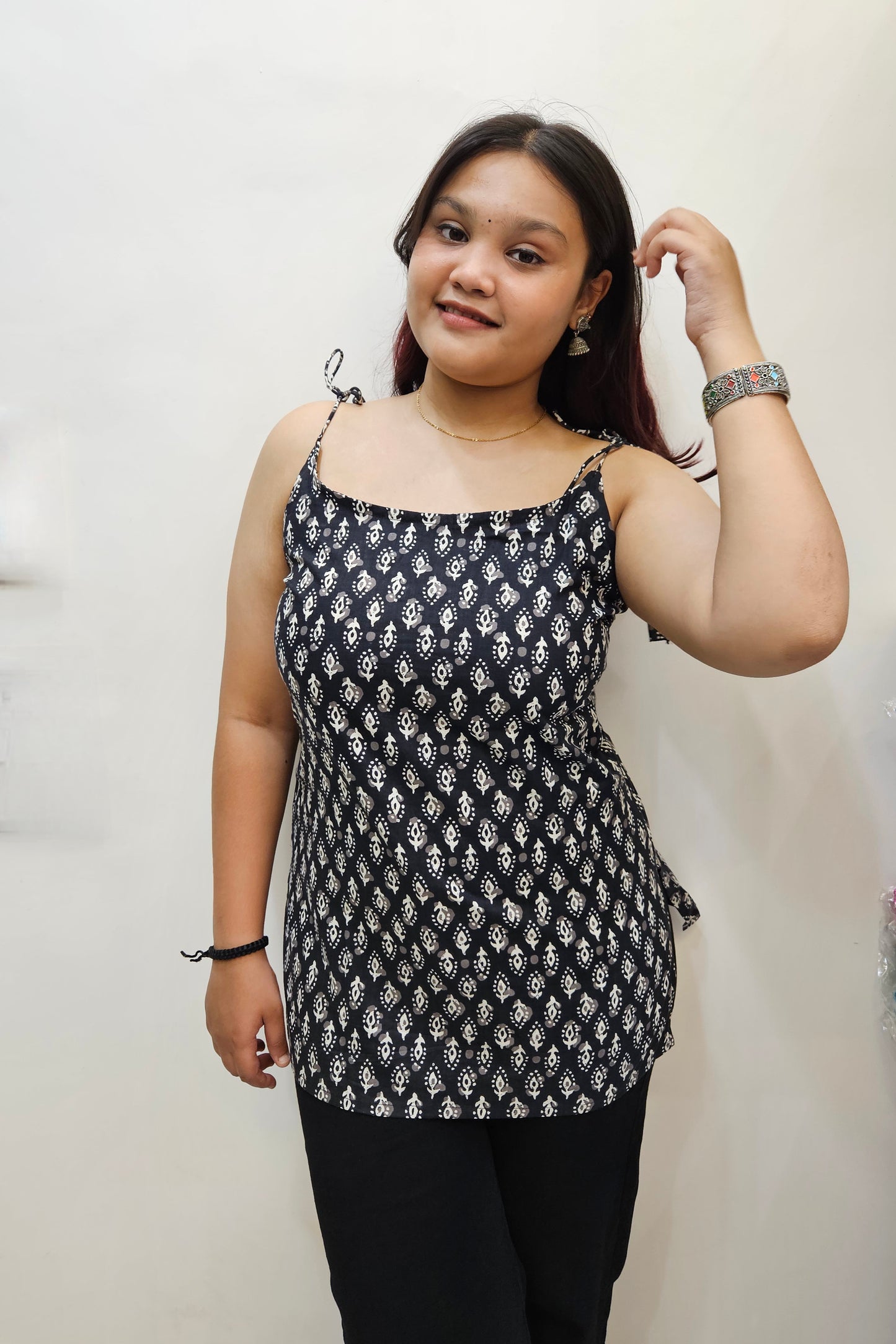 Black Ethnic Strap Kurti