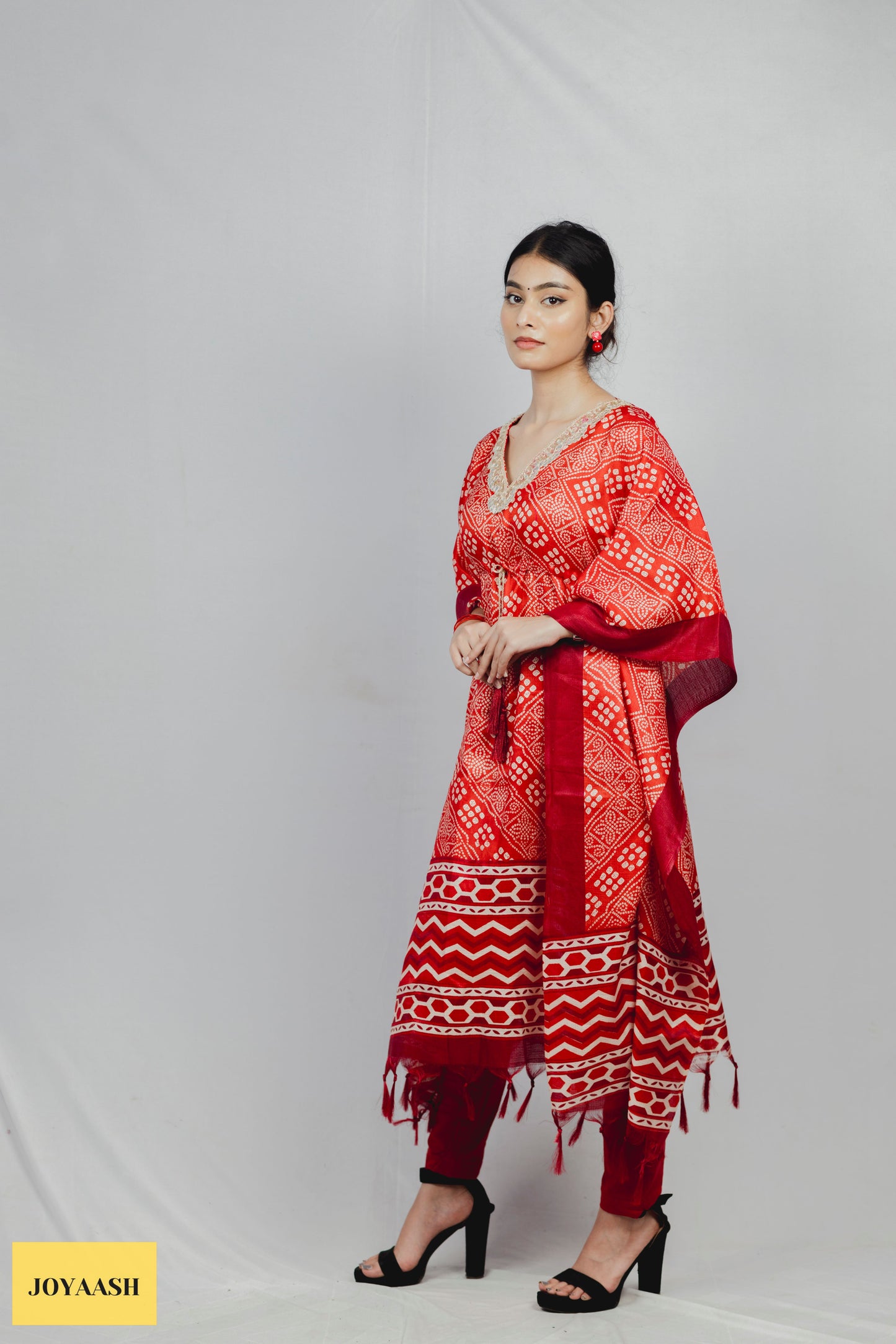 Red Pixel Kaftan Kurta