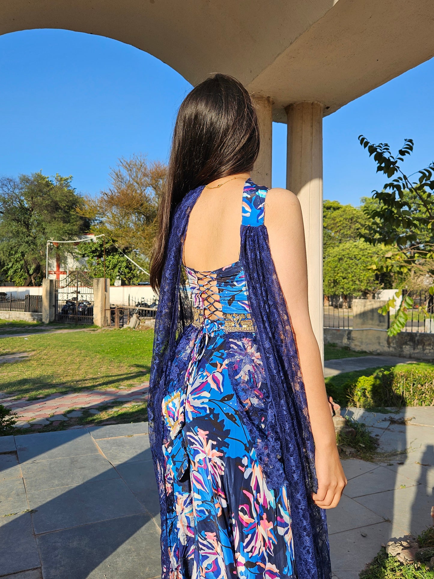 Peplum Blue Plazzo set with dupatta
