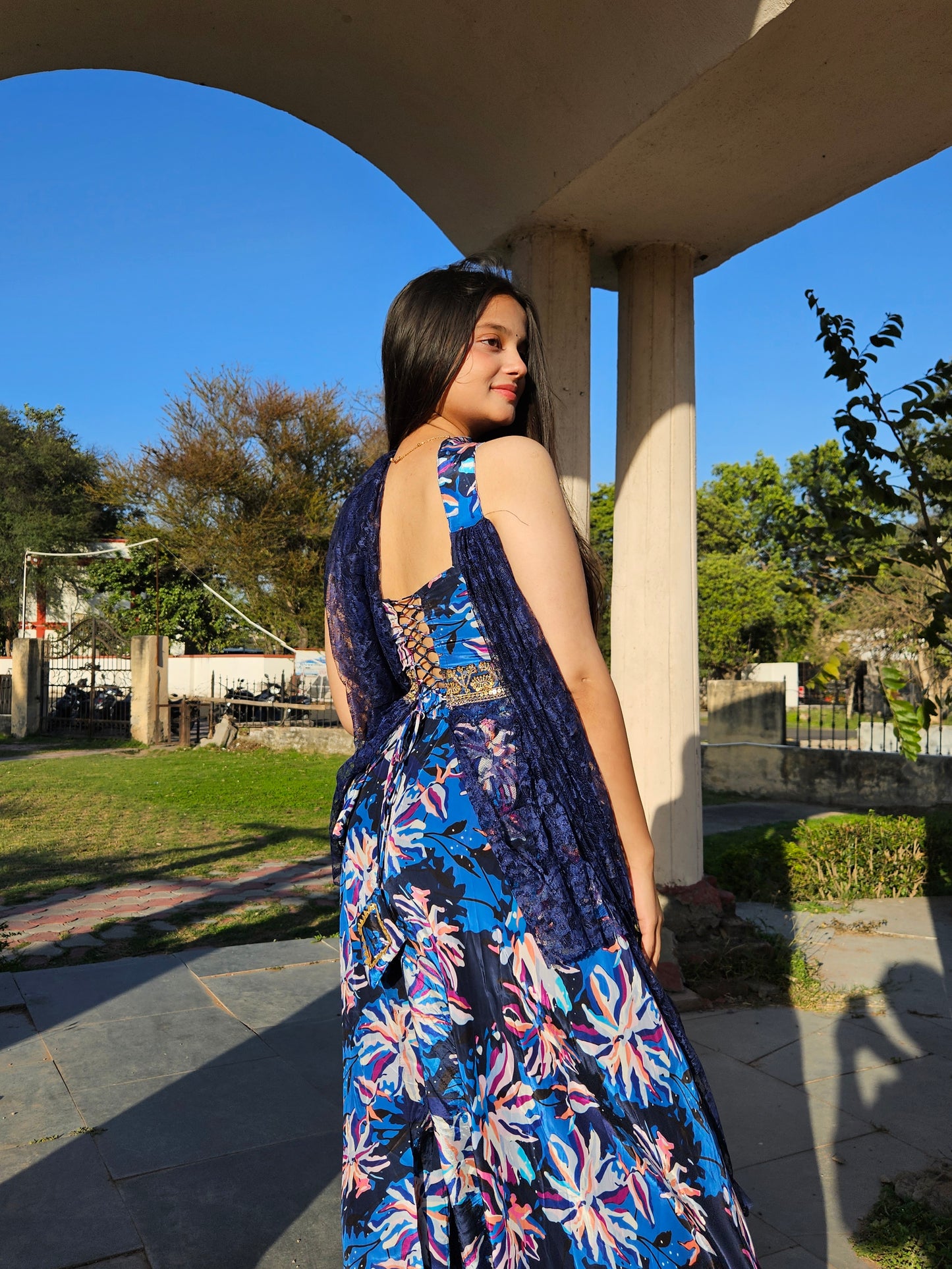 Peplum Blue Plazzo set with dupatta