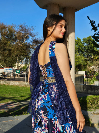 Peplum Blue Plazzo set with dupatta