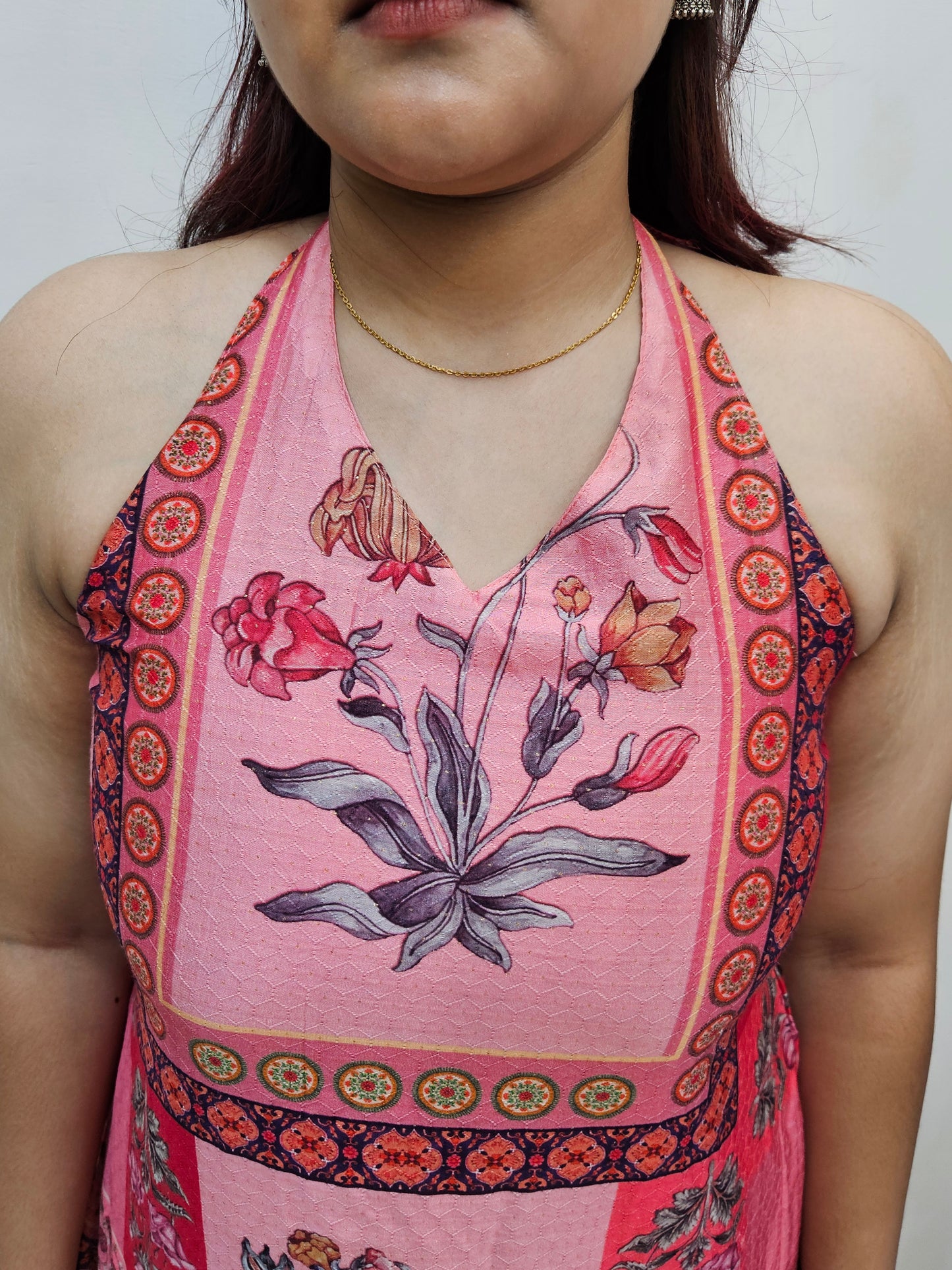 Pixel Backless Halter Neck Kurti