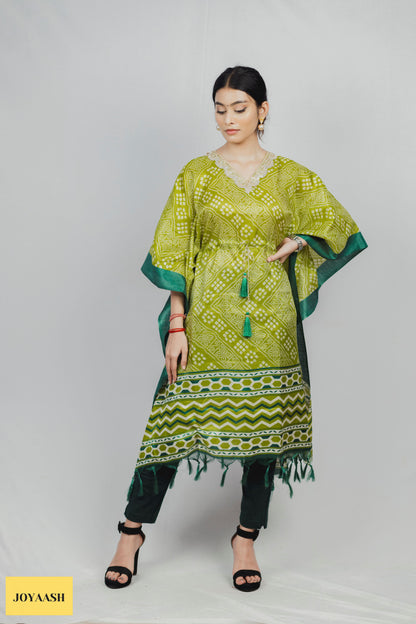 Green Pixel Kaftan Kurta