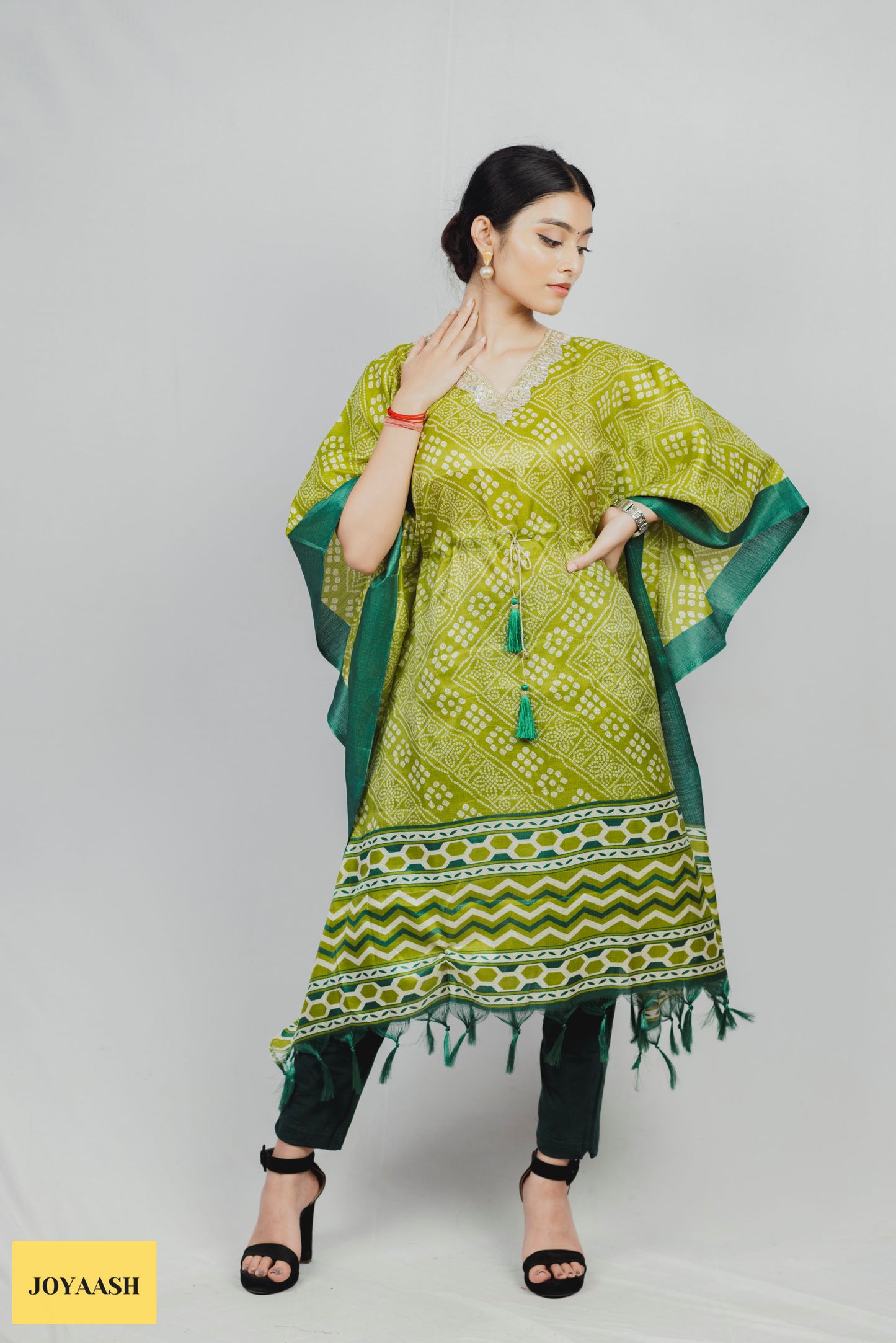 Green Pixel Kaftan Kurta