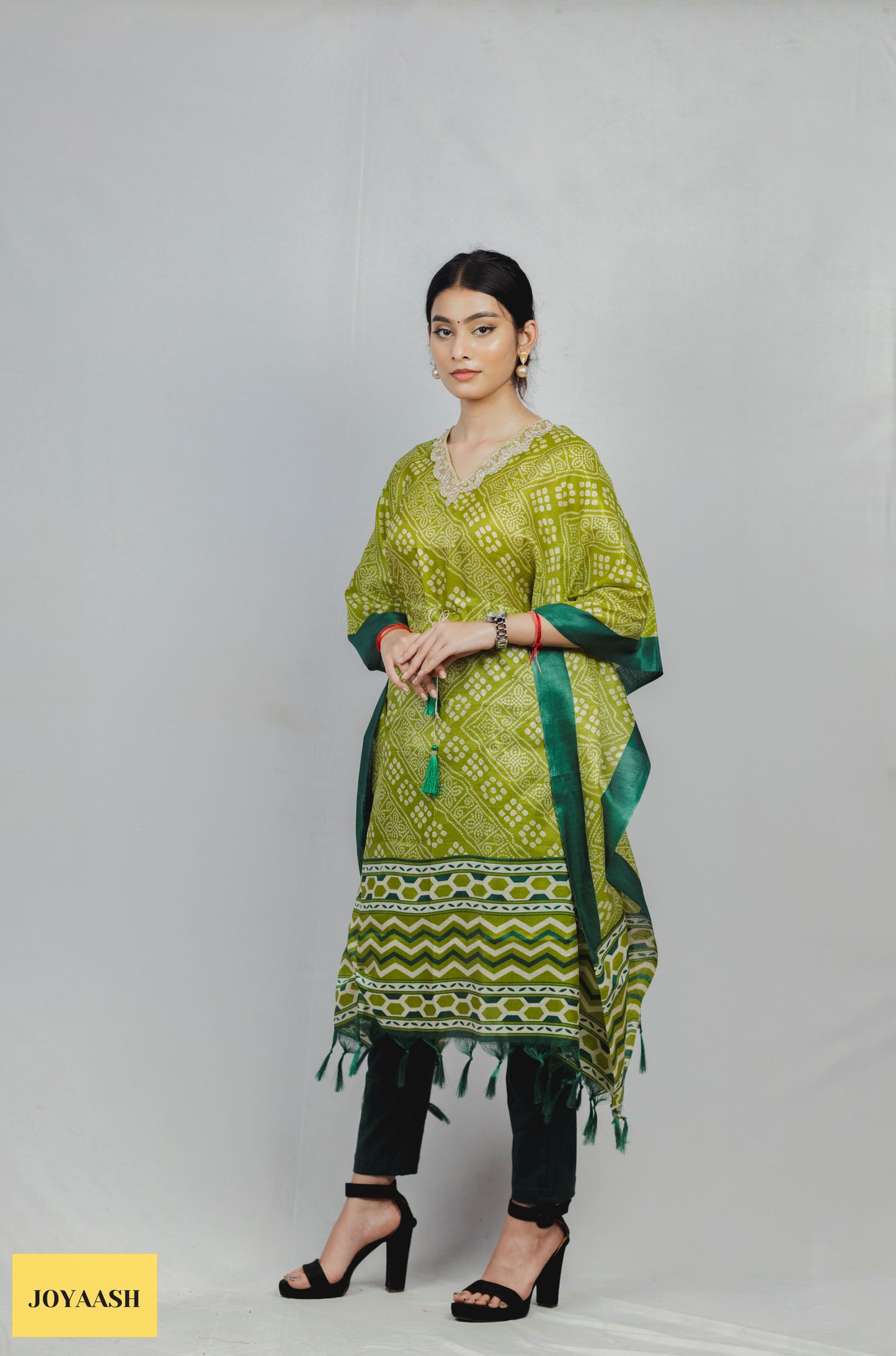 Green Pixel Kaftan Kurta