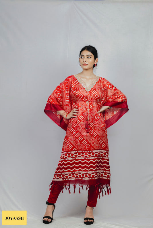 Red Pixel Kaftan Kurta