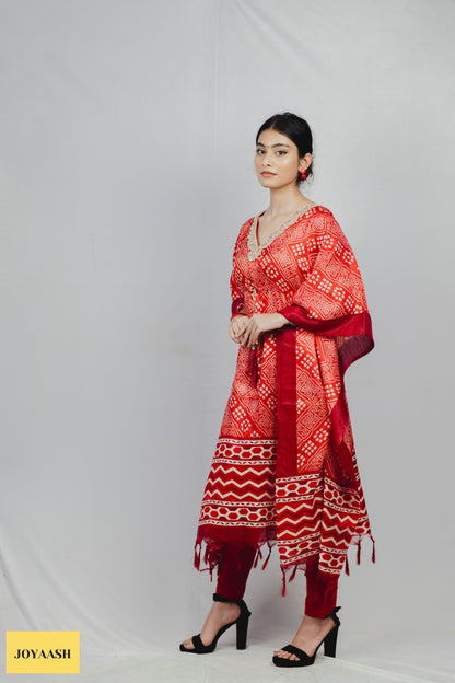 Red Pixel Kaftan Kurta