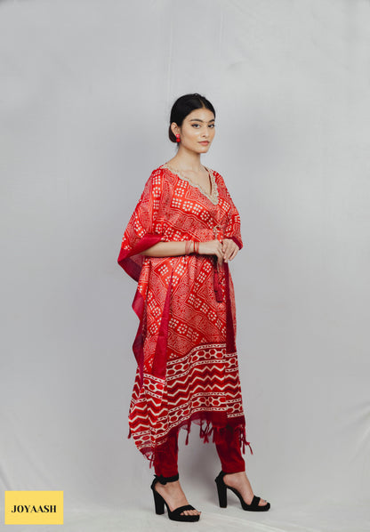 Red Pixel Kaftan Kurta