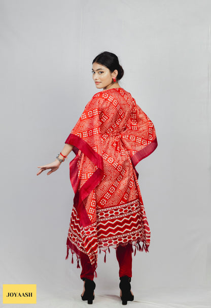 Red Pixel Kaftan Kurta