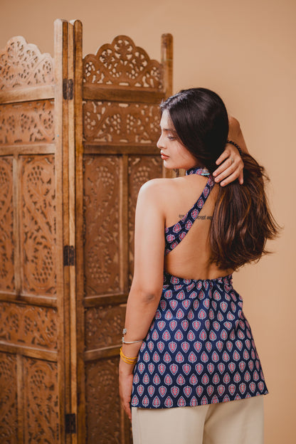 BIJLI Blue Halter Neck Kurti
