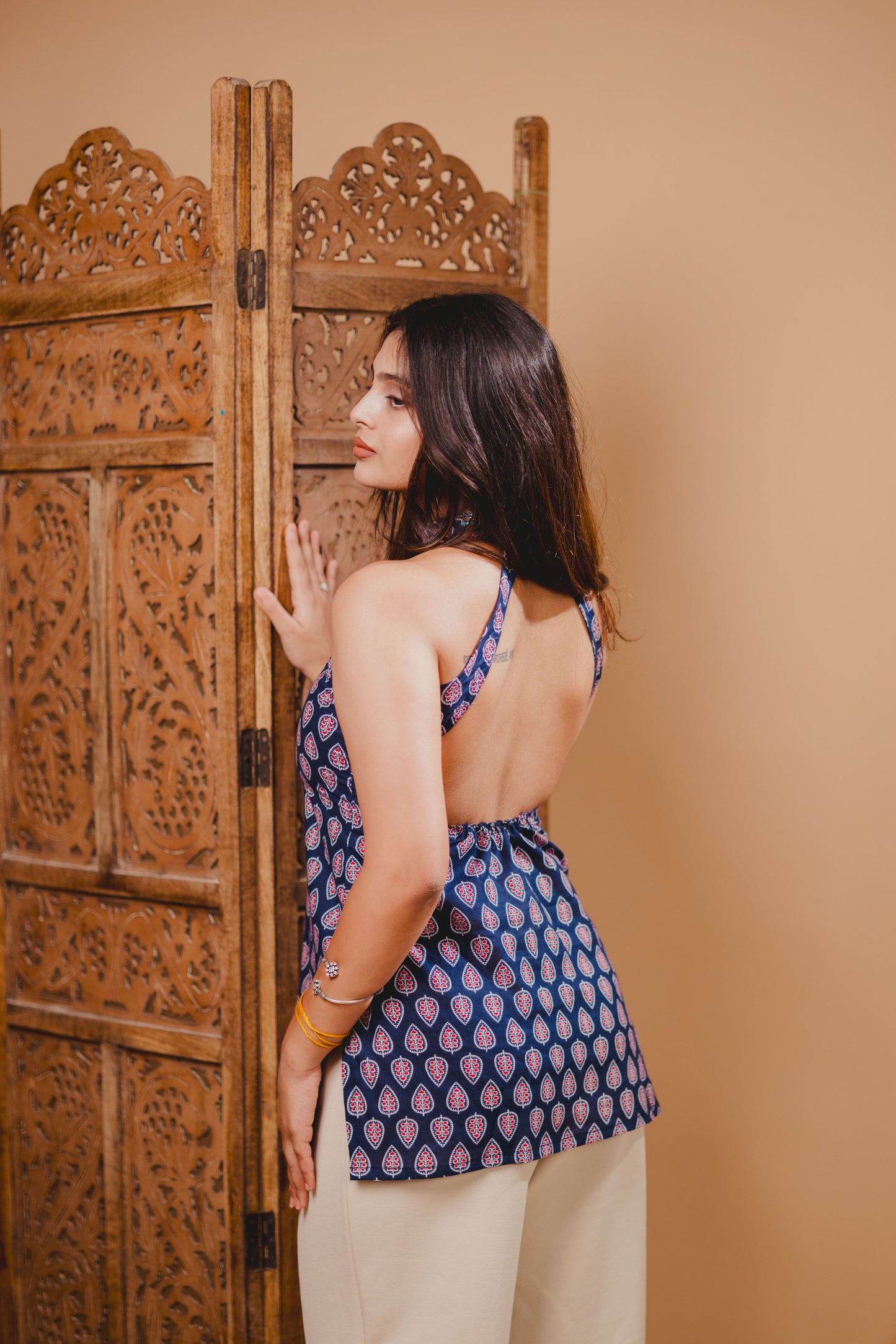 BIJLI Blue Halter Neck Kurti