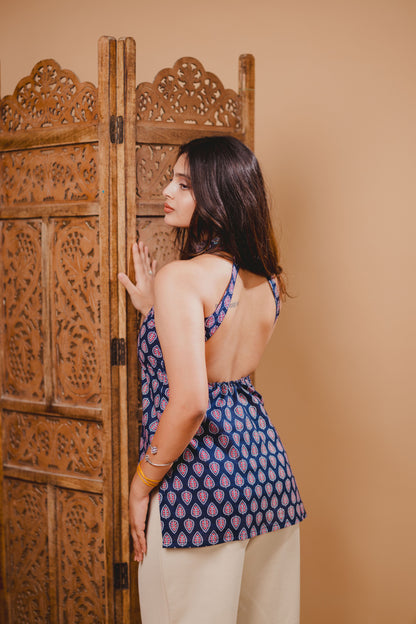 BIJLI Blue Halter Neck Kurti