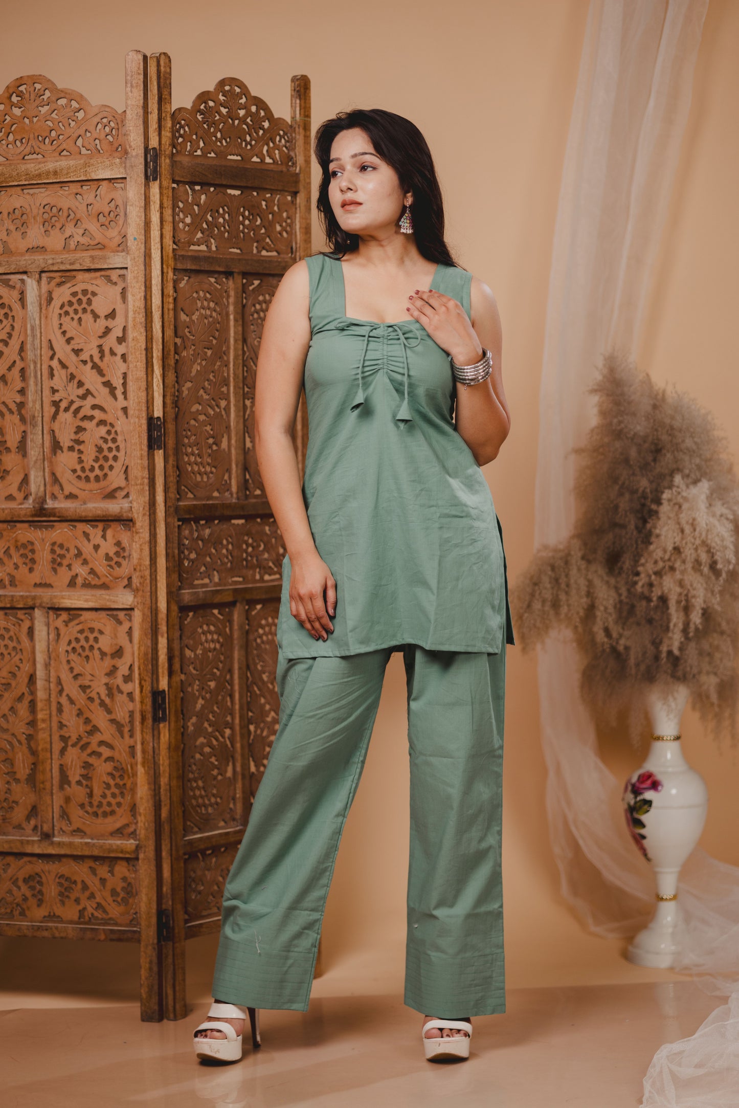 HEER Sea Green Sleeveless Set