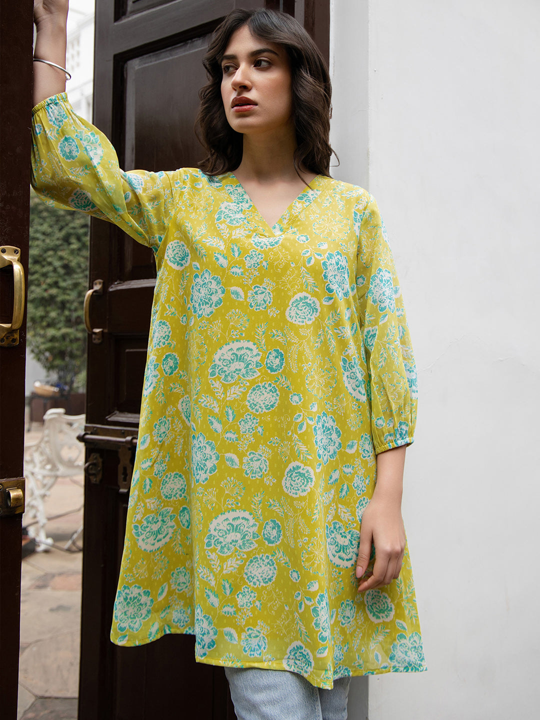 Lime Yellow Floral Tunic