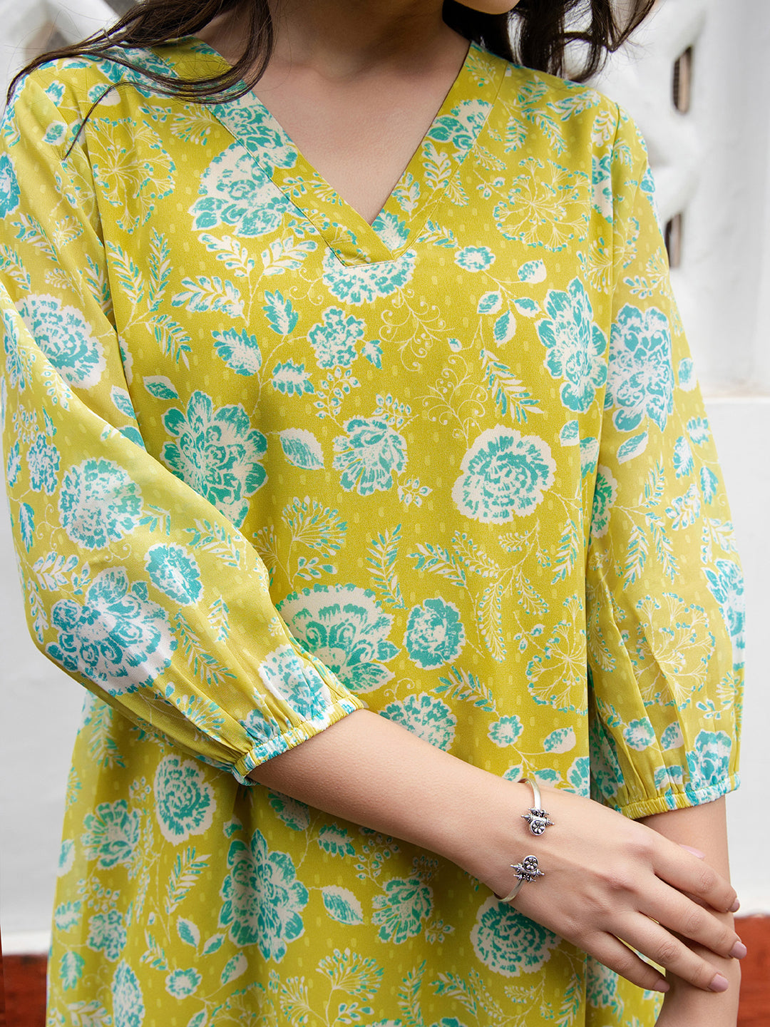 Lime Yellow Floral Tunic