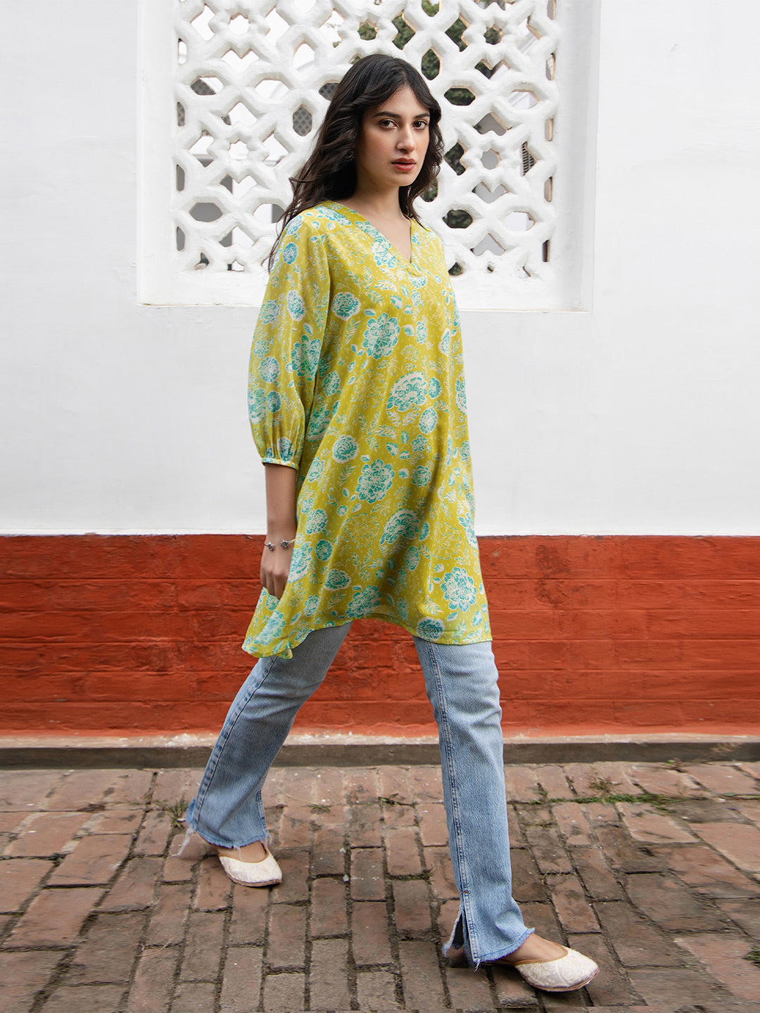 Lime Yellow Floral Tunic